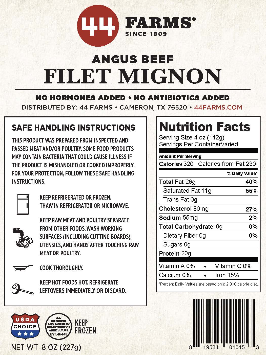 USDA Choice Filet Mignon Nutrition Facts