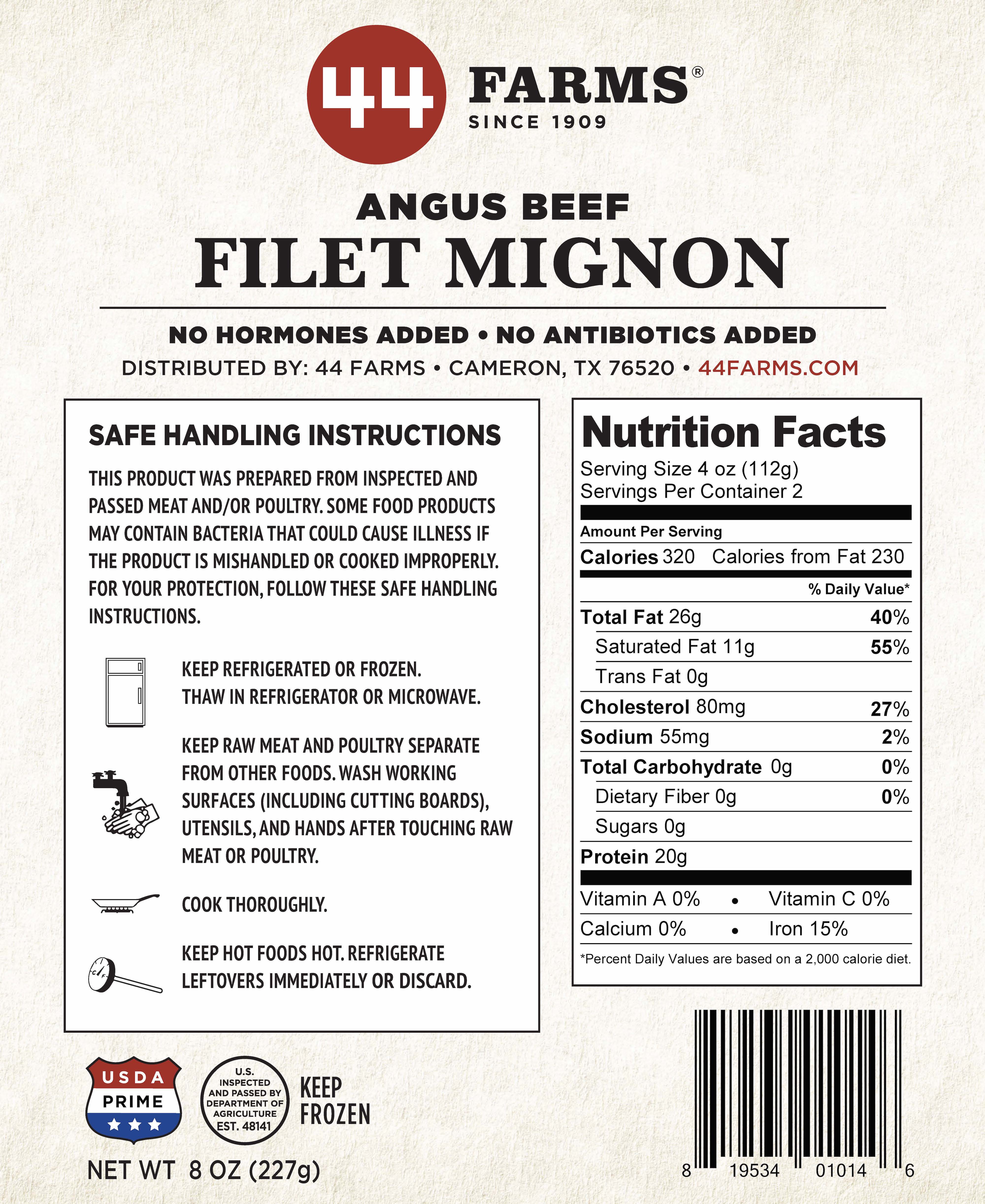 USDA Prime Filet Mignon Nutrition Facts