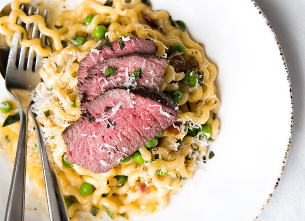 PASTA CARBONARA WITH FILET MIGNON