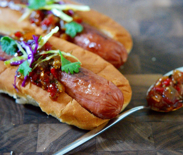 Sweet and Spicy Tomatillo Dogs