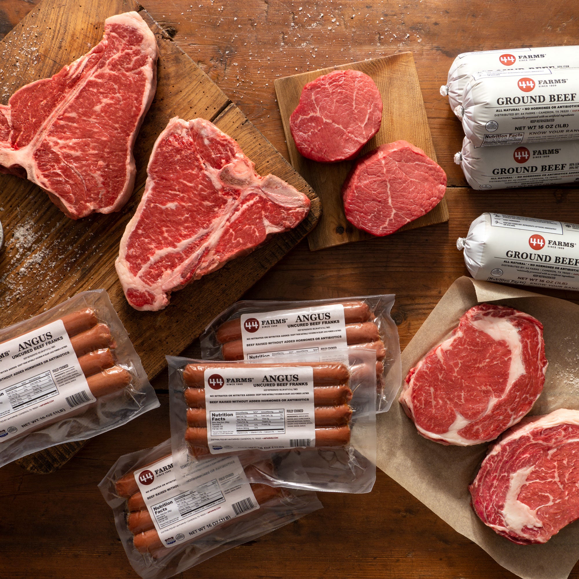 Labor Day beef and steak grilling bundle with Angus steaks, ground beef and beef franks