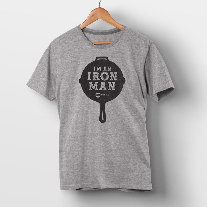“I’m an Iron Man” Cast Iron Skillet T-Shirt (Athletic Gray)