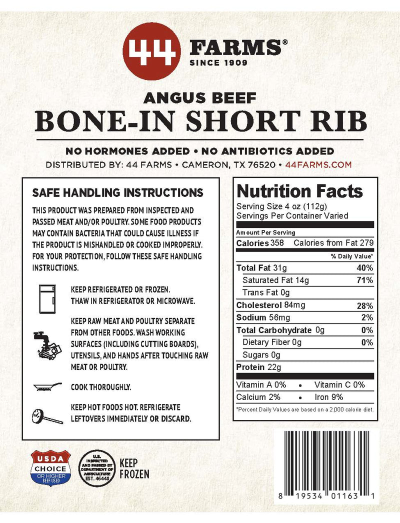 44 Farms USDA Choice Bone-In Short Ribs (6-10 lbs)