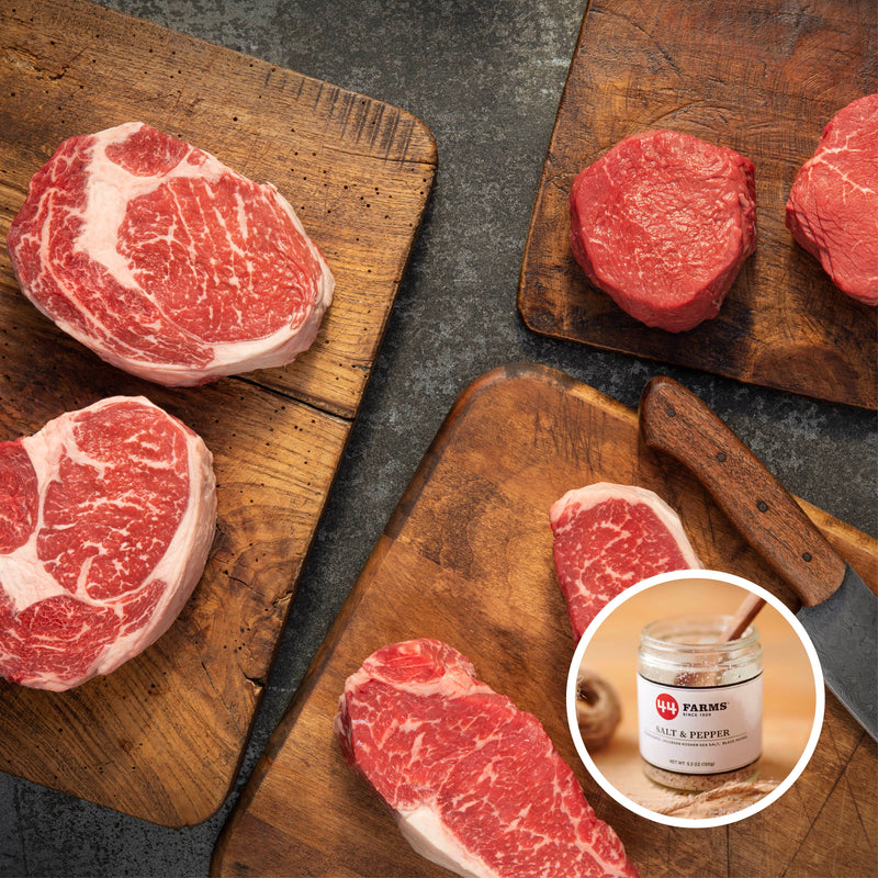 Buy a 44 Farms USDA PRIME Family Steak Pack get a FREE Salt & Pepper