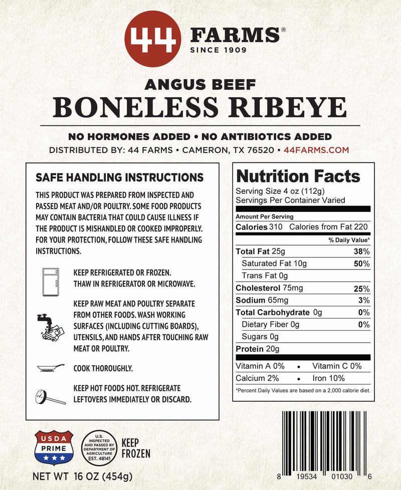 44 Farms USDA Prime Boneless Ribeye Steak